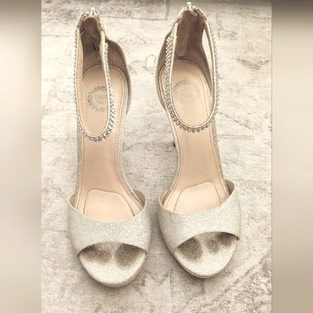 I. Miller Womens Gold Glitter Open Toe Slip On  Heel Pump Sz 8M - Picture 8 of 14